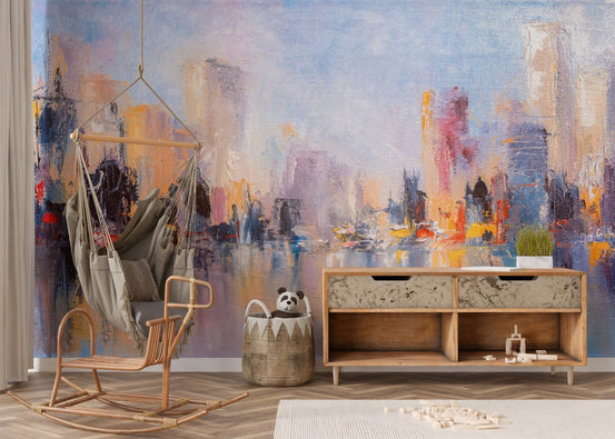 City Skyline Oil Paint Wallpaper A705