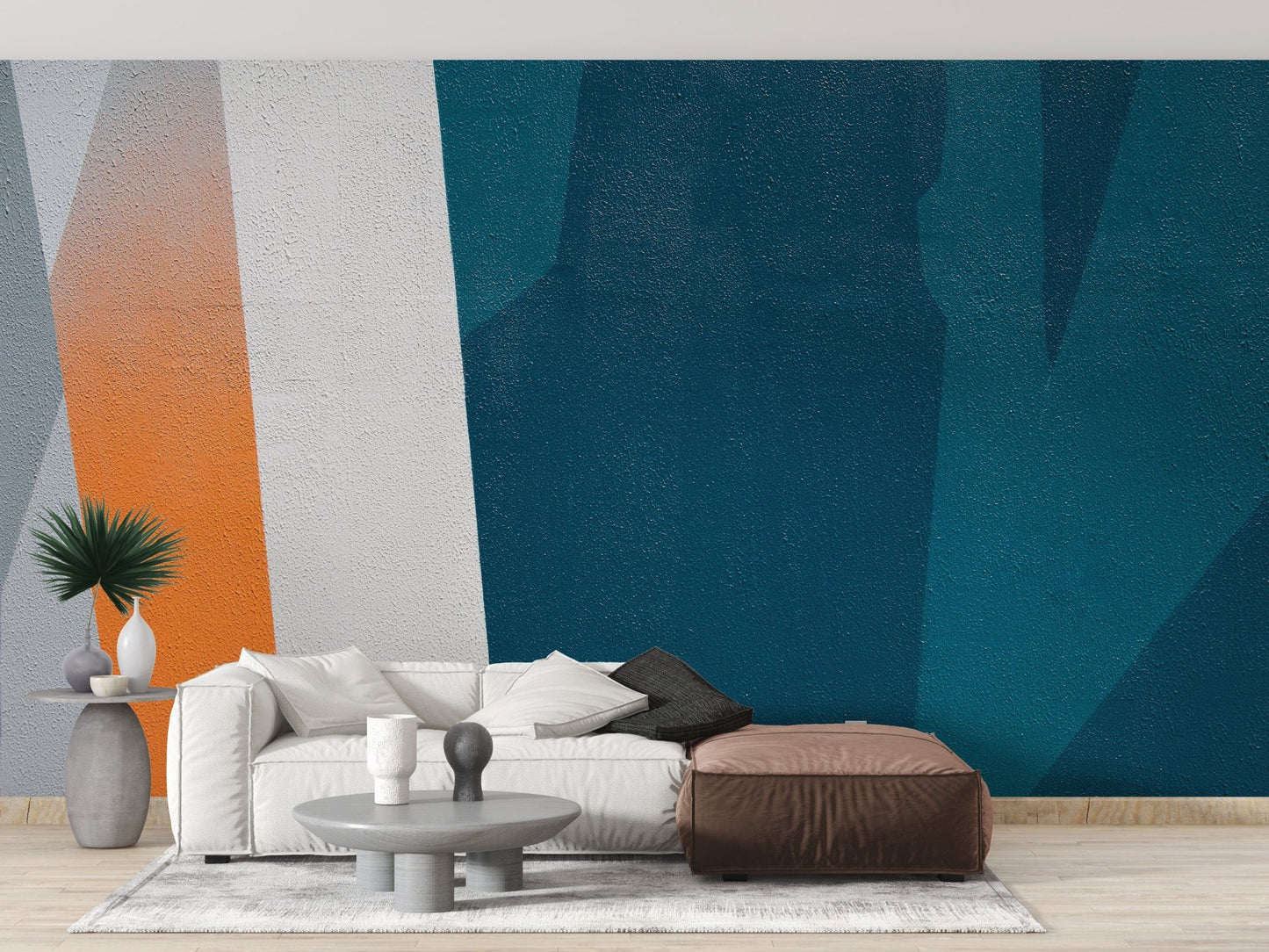 Contemporary teal and white concrete wall texture wallpaper. A797