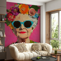artistic portrait of an elderly woman with a flower crown

