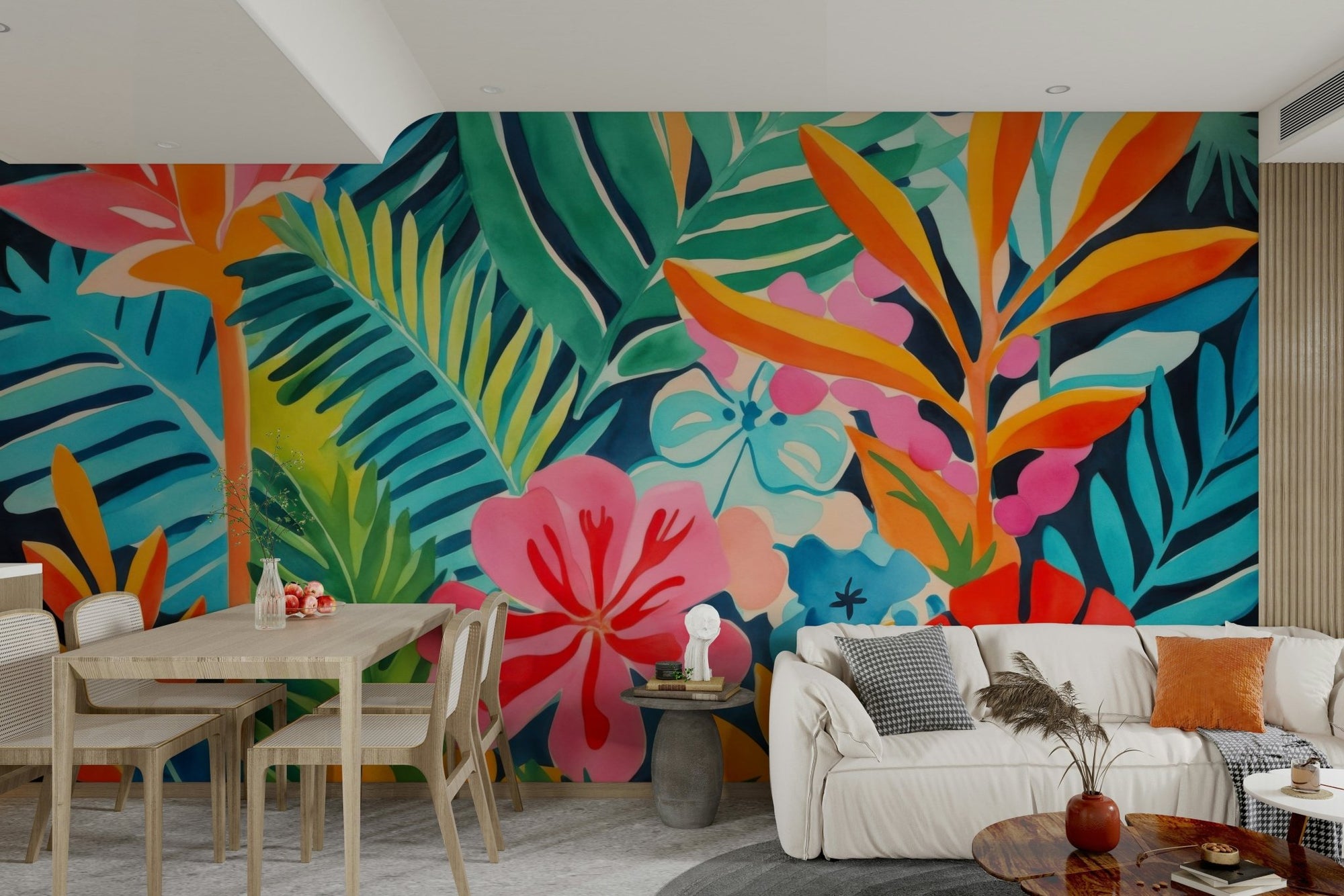 Colorful Exotic Garden Escape wall mural on a living room wall GD4035

