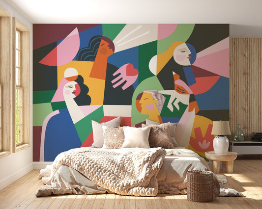 Modern artistic women wallpaper mural with colors., C27