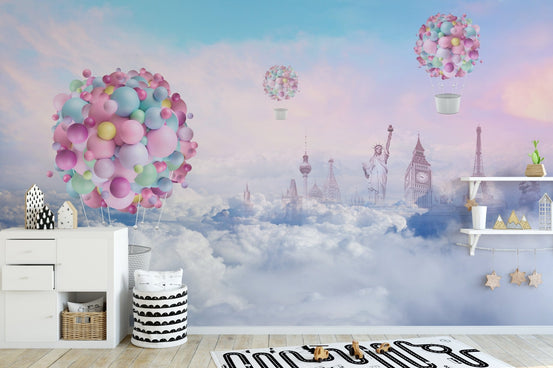 Colorful fire balloons mural for kids room A681
