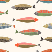 Artistic sea life wall mural for a contemporary apartment dining space.