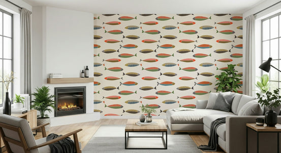 Colorful Fish Parade Wallpaper for a bright kids bedroom feature wall., GD7841