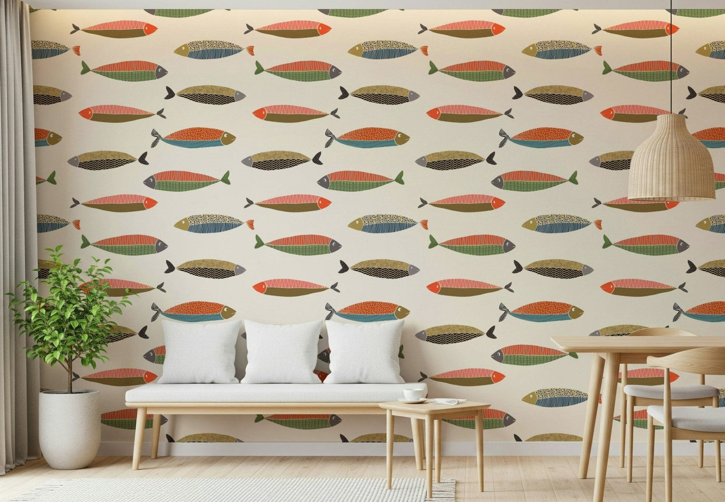 Bright sea creature wall mural for a creative home office backdrop.