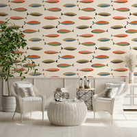 Modern fish motif wallpaper for a refreshing guest bedroom atmosphere.