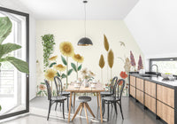 Colorful wallpaper with sunflowers and wild plants