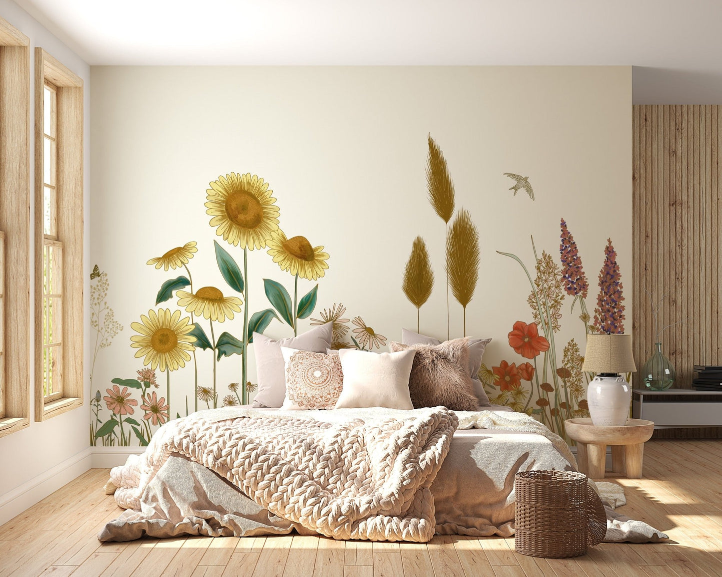 Colorful Sunflower Field Wallpaper Mural - Giffywalls
