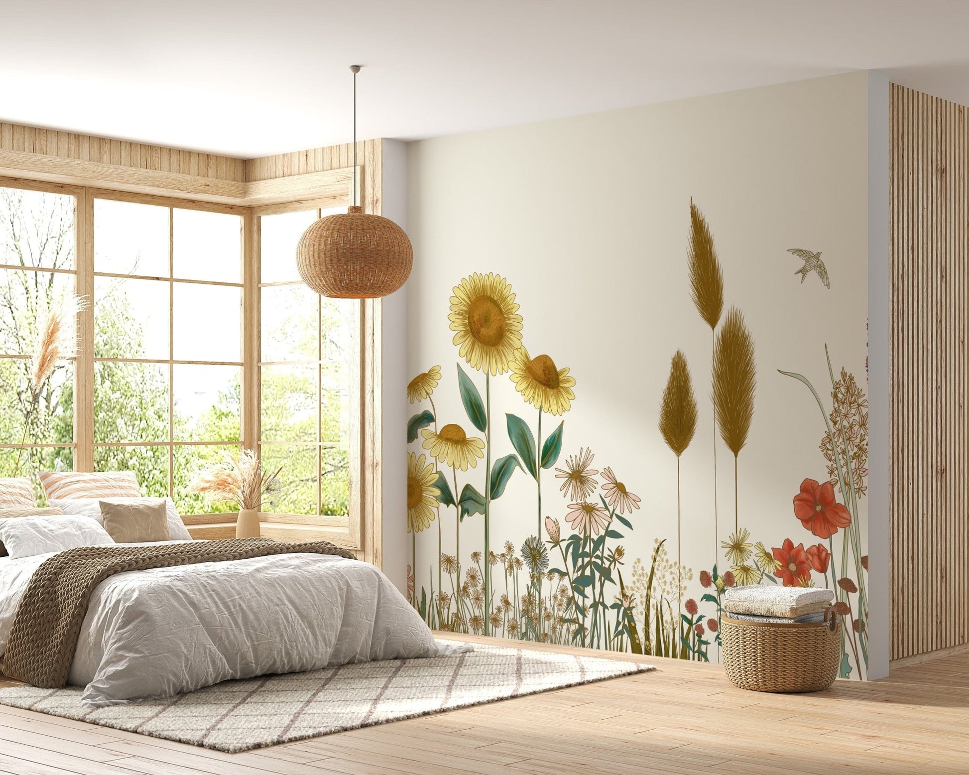 Colorful Sunflower Field Wallpaper Mural - Giffywalls