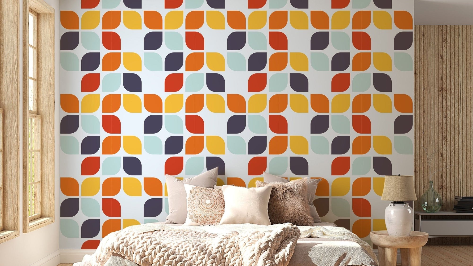 Retro charm geometric wallpaper for bold decor B054