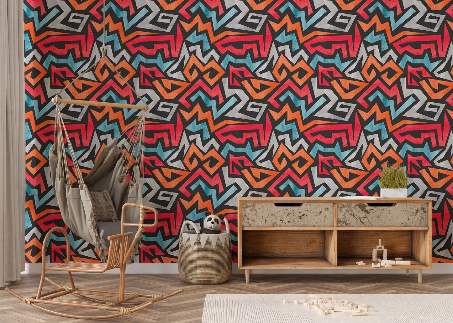 Colorful urban graffiti seamless wallpaper for trendy spaces.
