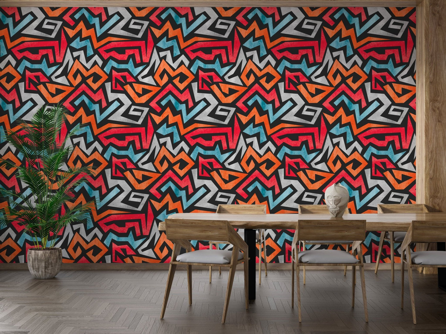 Vibrant colorful graffiti seamless wallpaper for modern walls.