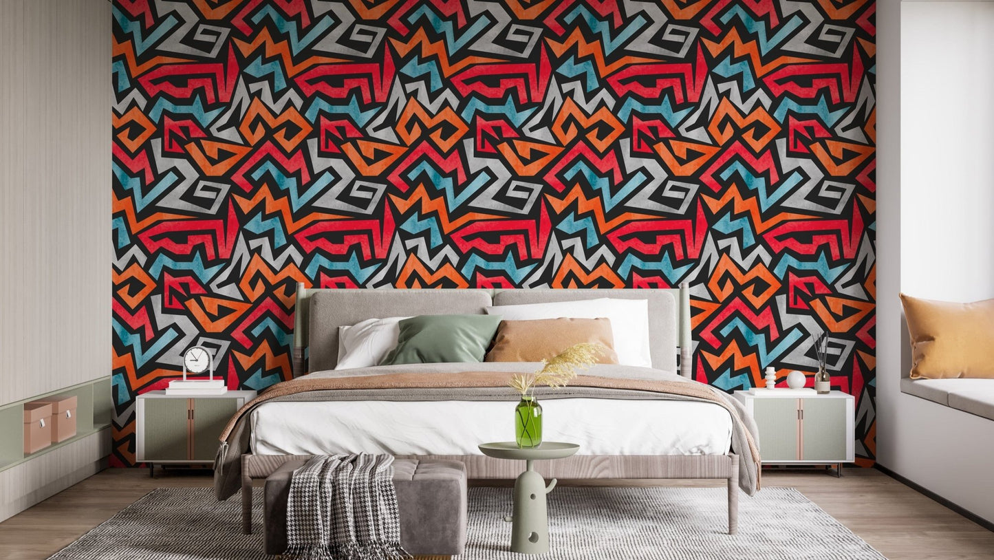 Creative colorful graffiti seamless wallpaper for statement walls.