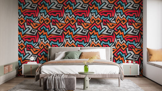 Creative colorful graffiti seamless wallpaper for statement walls., B321