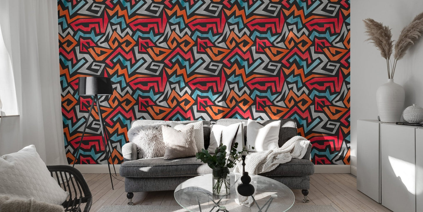 Artistic graffiti-inspired seamless wallpaper for unique interiors.