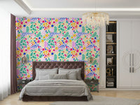 A sunroom decorated with a meadow-themed mural

