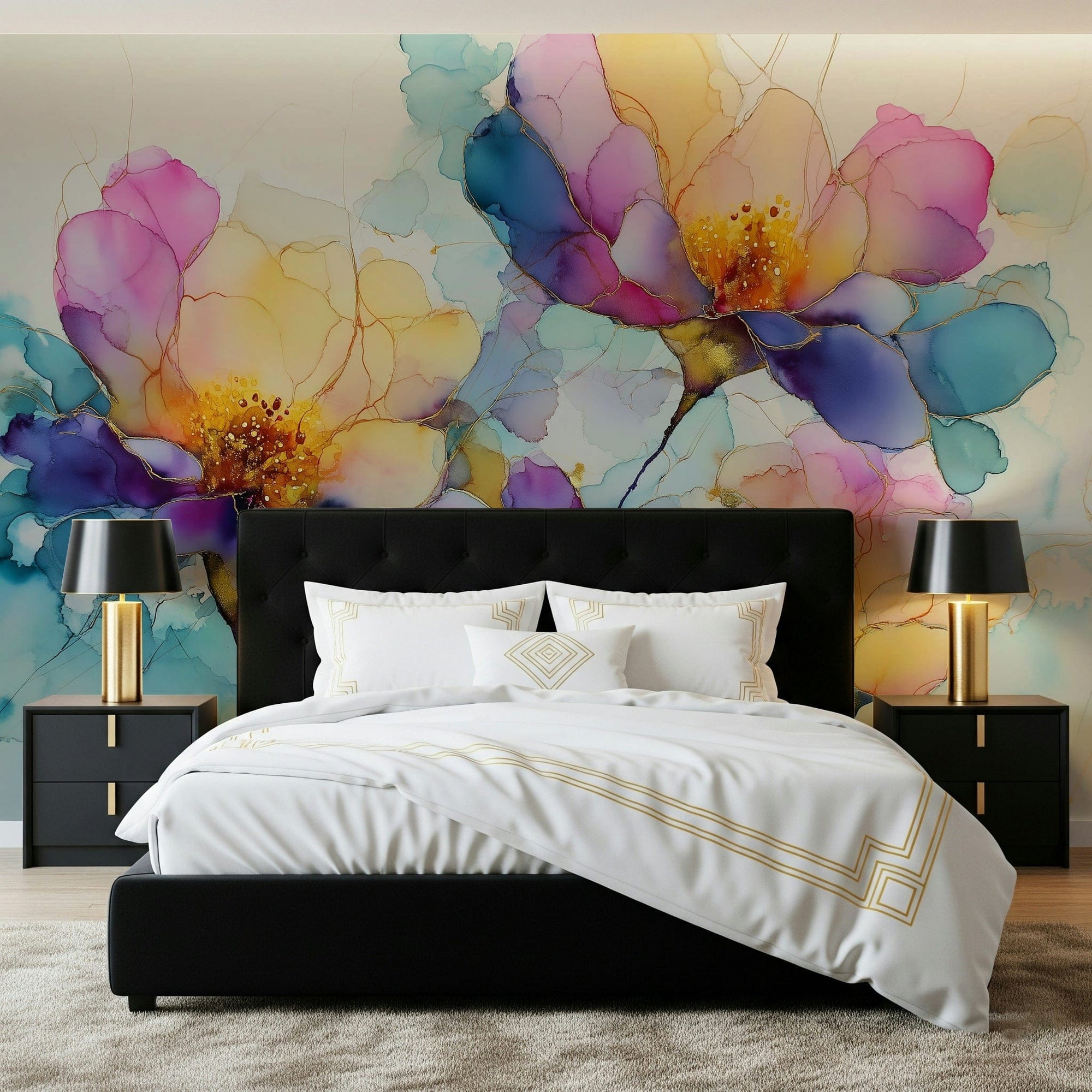 Colorful Ink Floral Dreams elegant flowered peel and stick, GD7439