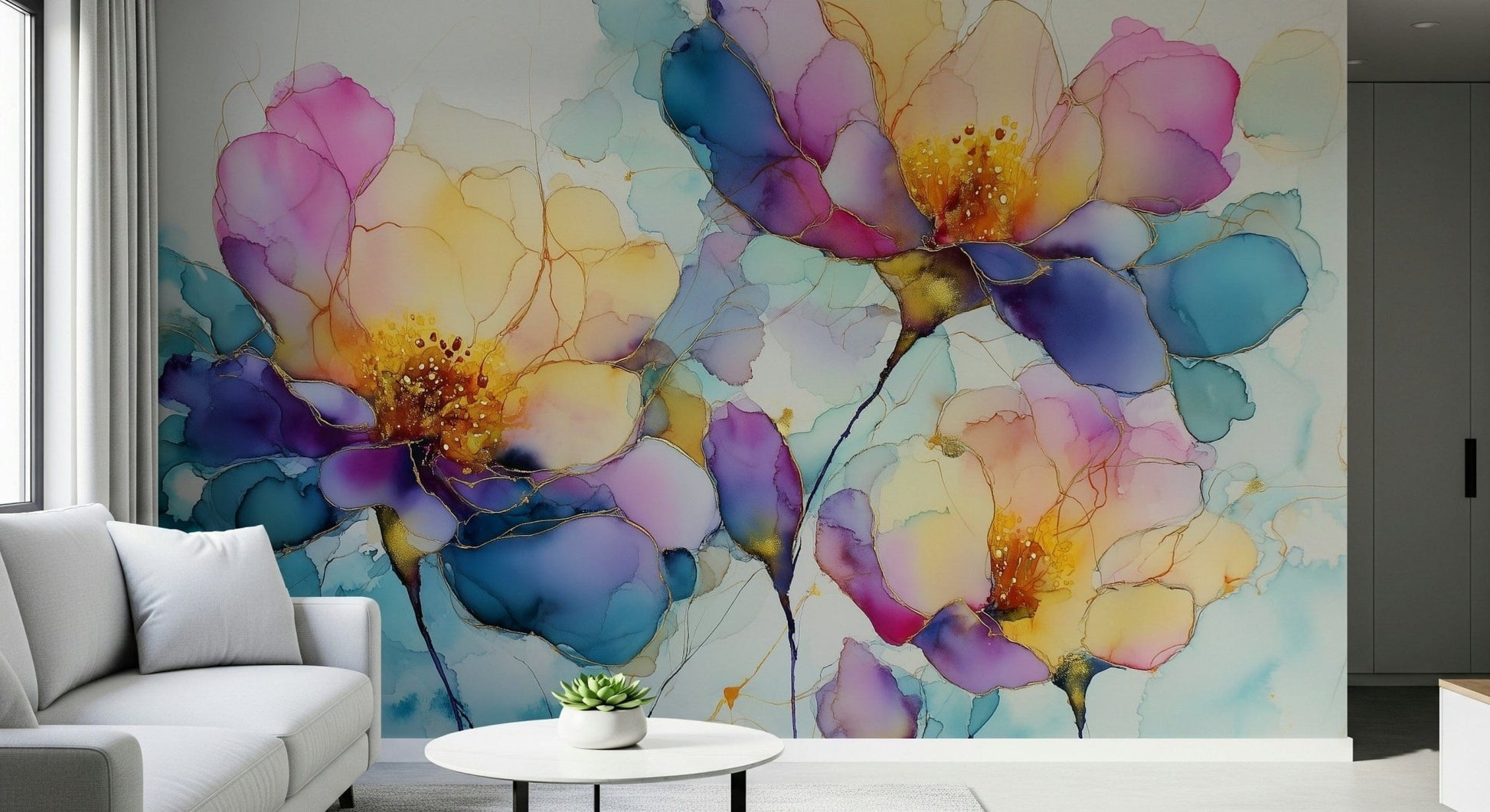 Colorful Ink Floral Dreams dreamy indigo pink wall decor