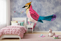 The dramatic texture of the Colorful Jay wallpaper mural.