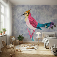 Colorful Jay peel and stick wallpaper used in a studio space.