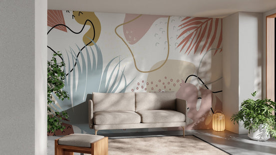 Abstract pastel leaves wallpaper for modern interiors. A793