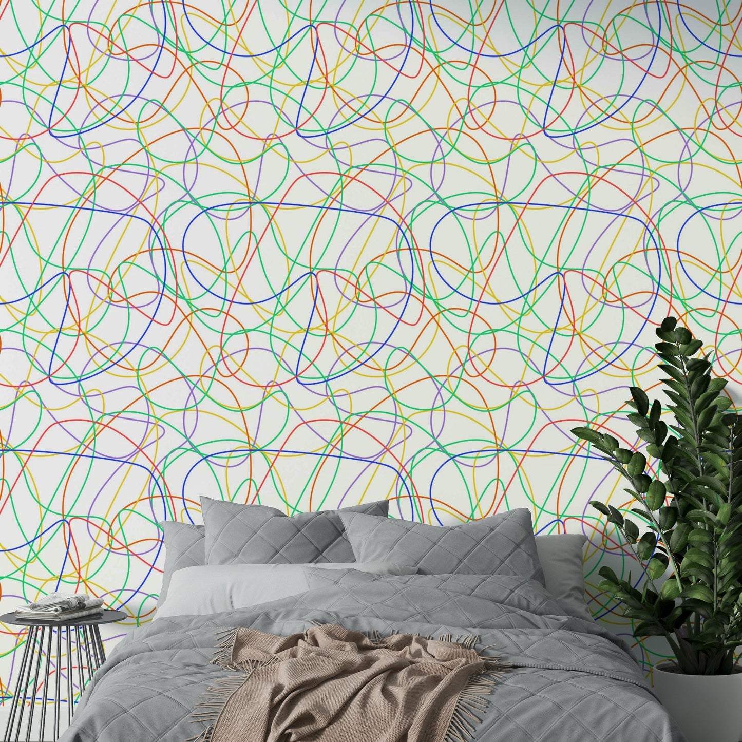 Colorful linear wall mural.
