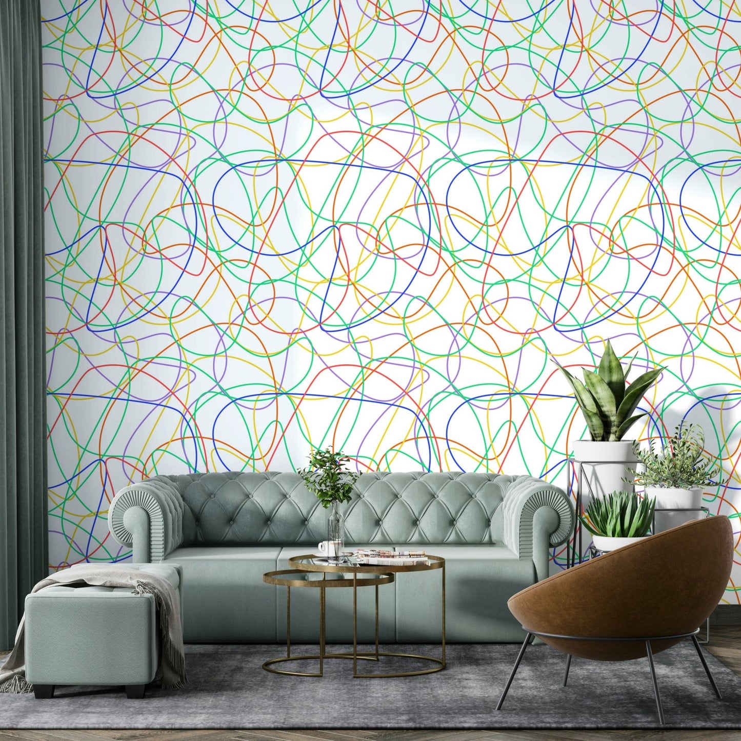 Mural of colorful, dynamic lines.
