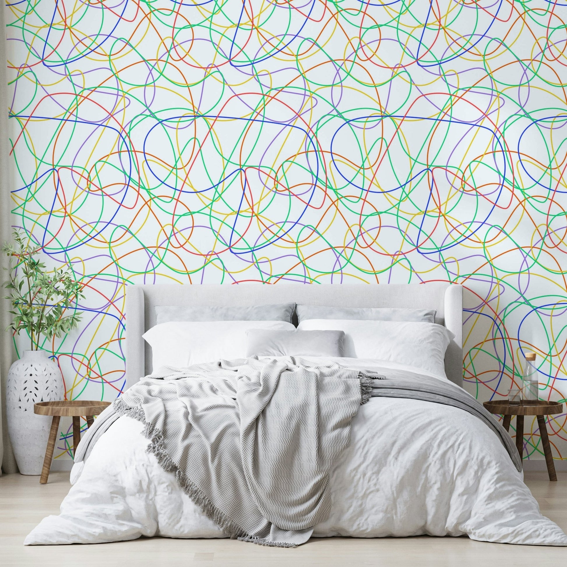 Playful line art mural.
