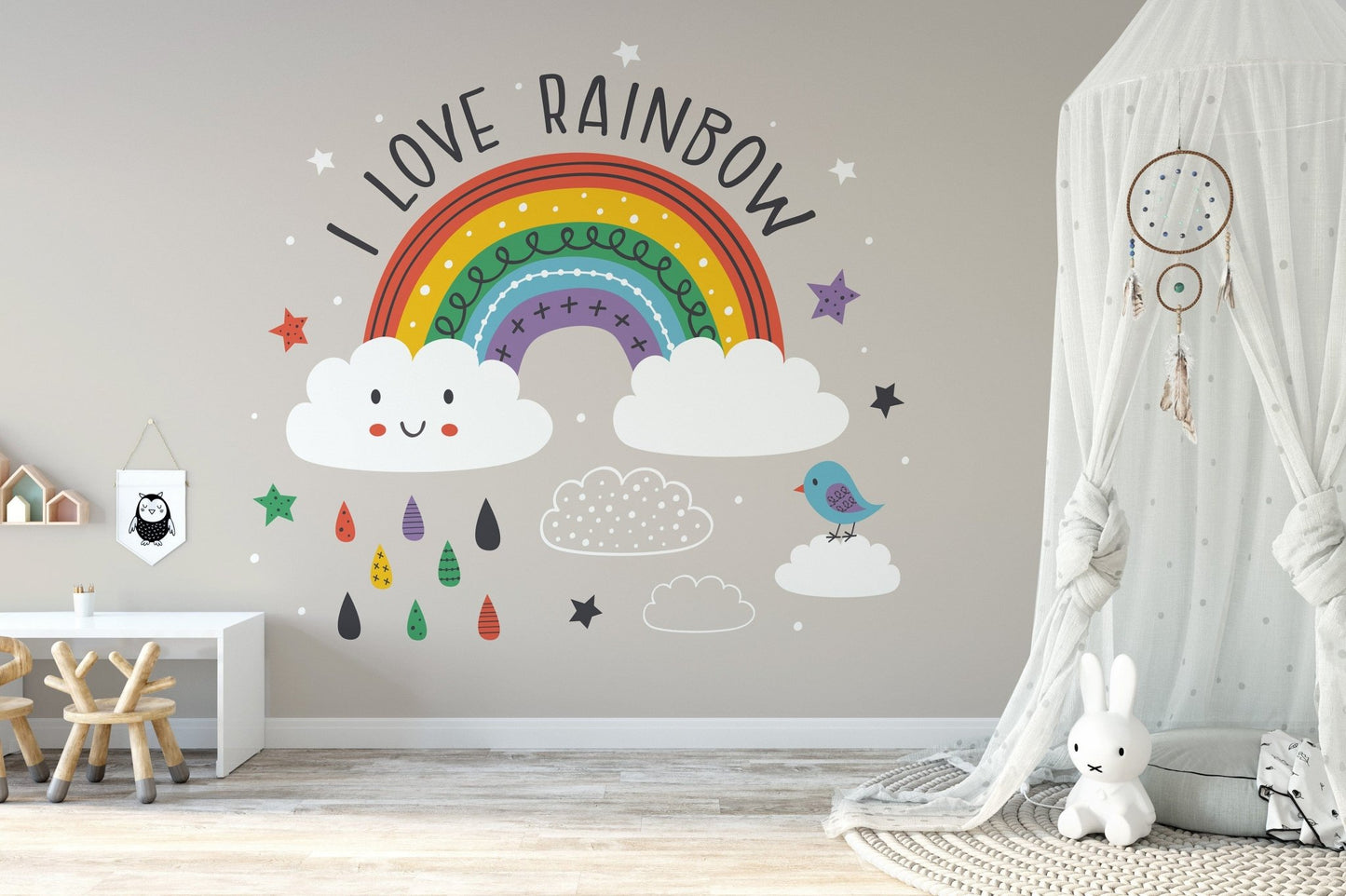 Colorful Rainbow & White clouds Wallpaper - Giffywalls