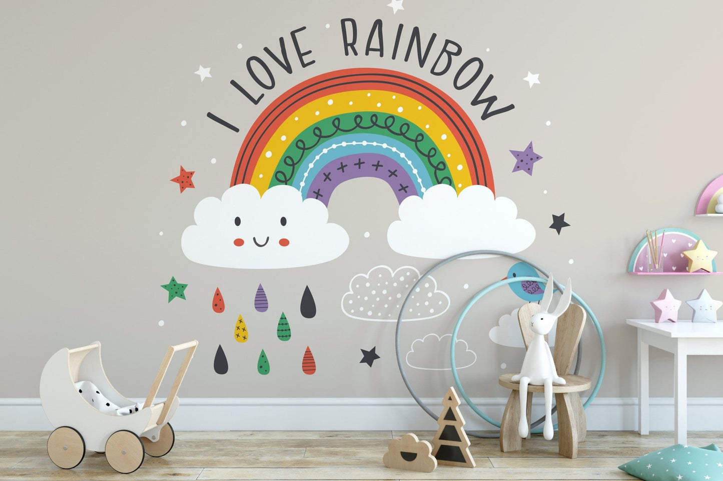 Colorful Rainbow & White clouds Wallpaper - Giffywalls