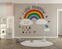 Vibrant rainbow and stars wall mural
