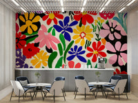 Creative studio mural with colorful mid-century florals

