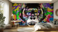 Playful colorful monkey graffiti wallpaper design., B316