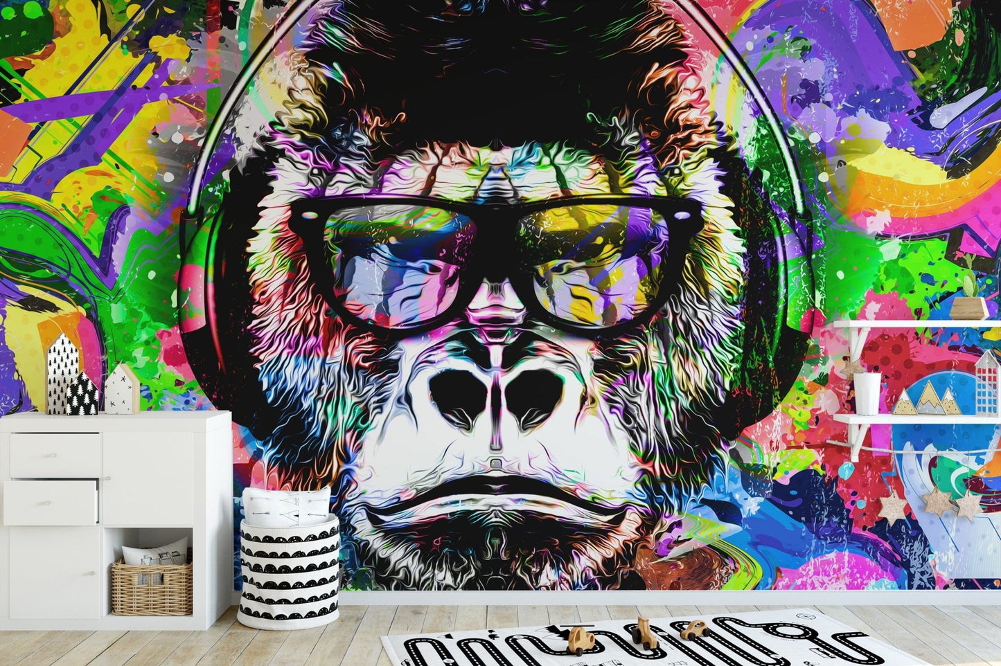 Colorful Monkey Graffiti Wallpaper Mural - Giffywalls, B316