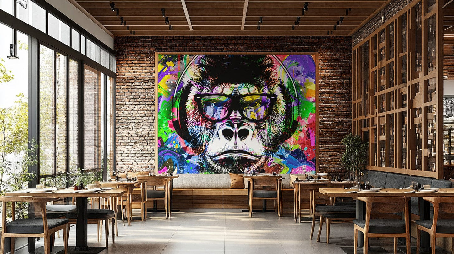 Vibrant colorful monkey graffiti wallpaper mural for walls., B316