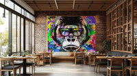 Vibrant colorful monkey graffiti wallpaper mural for walls., B316