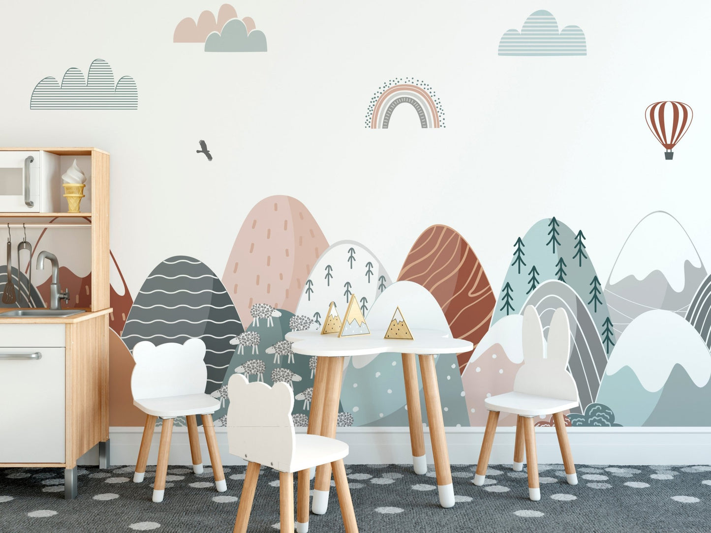 Kids' colorful mountain-themed wallpaper A894