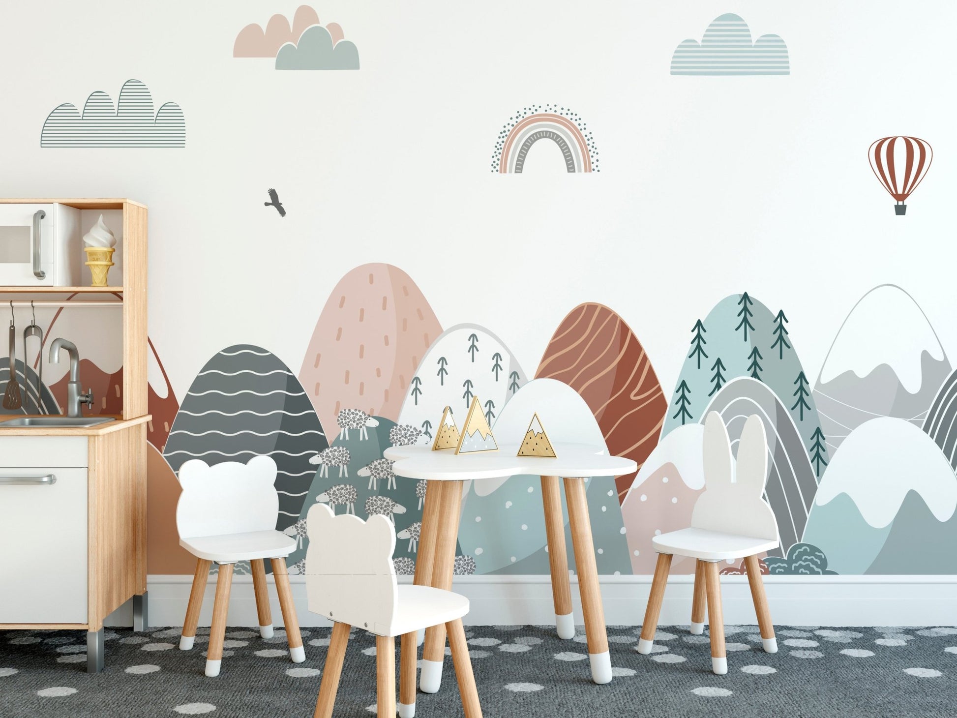 Kids' colorful mountain-themed wallpaper A894