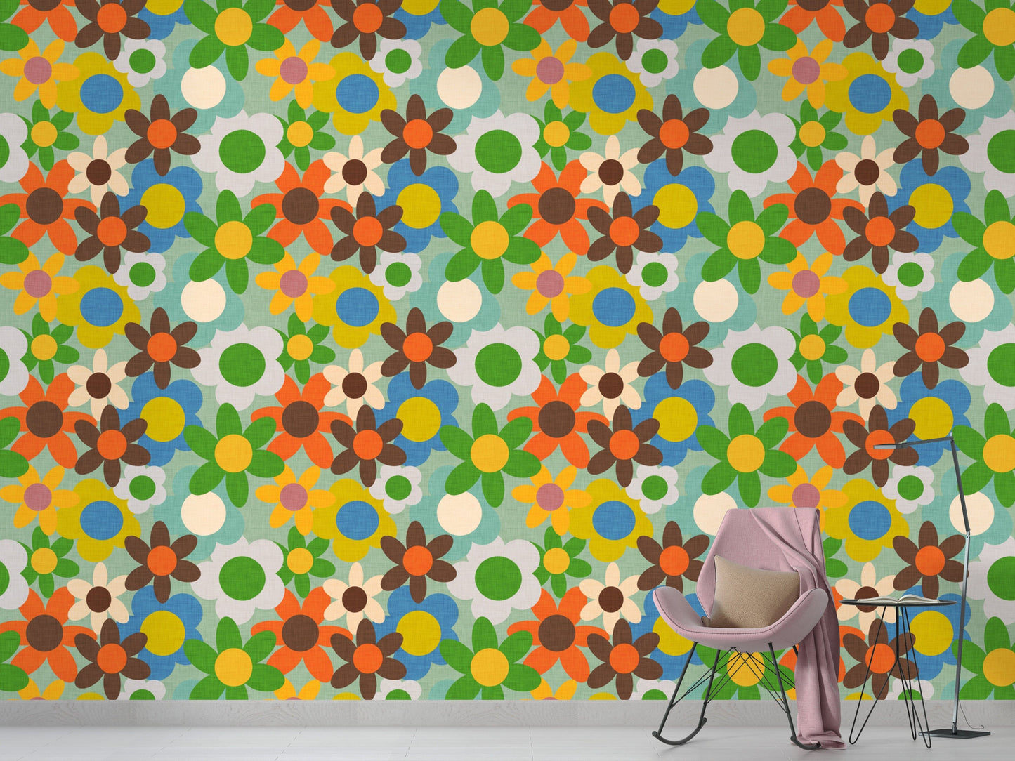 Multicolor floral design wallpaper with retro vibe
