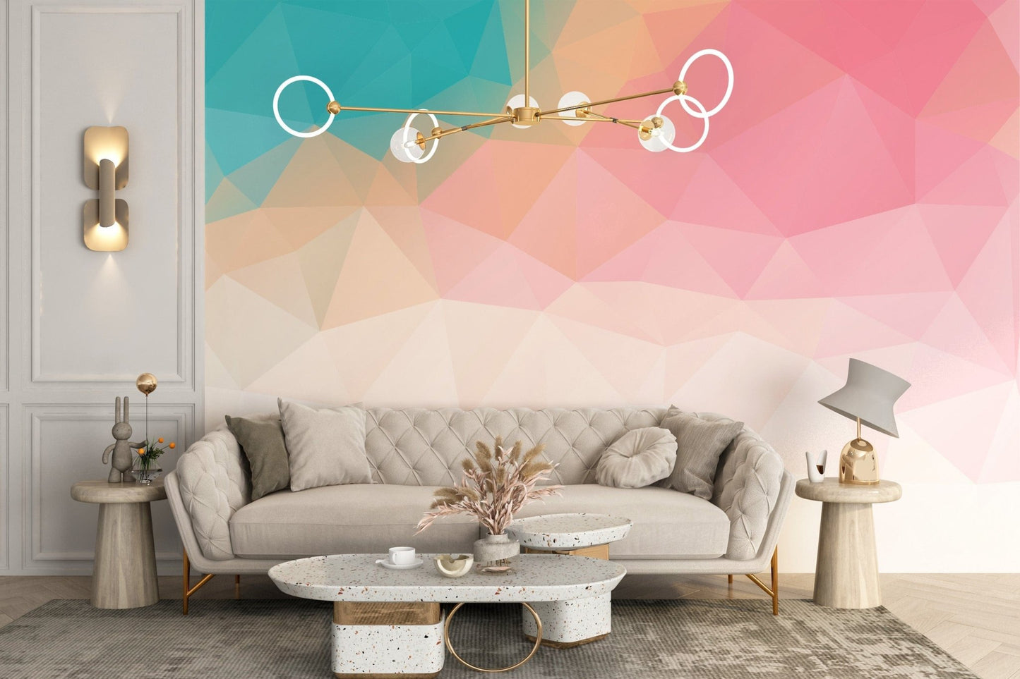Geometric pastel ombre mural for walls
 B074