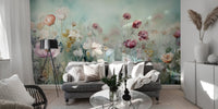 Add a touch of brightness with colorful pastel flower mural wallpaper.