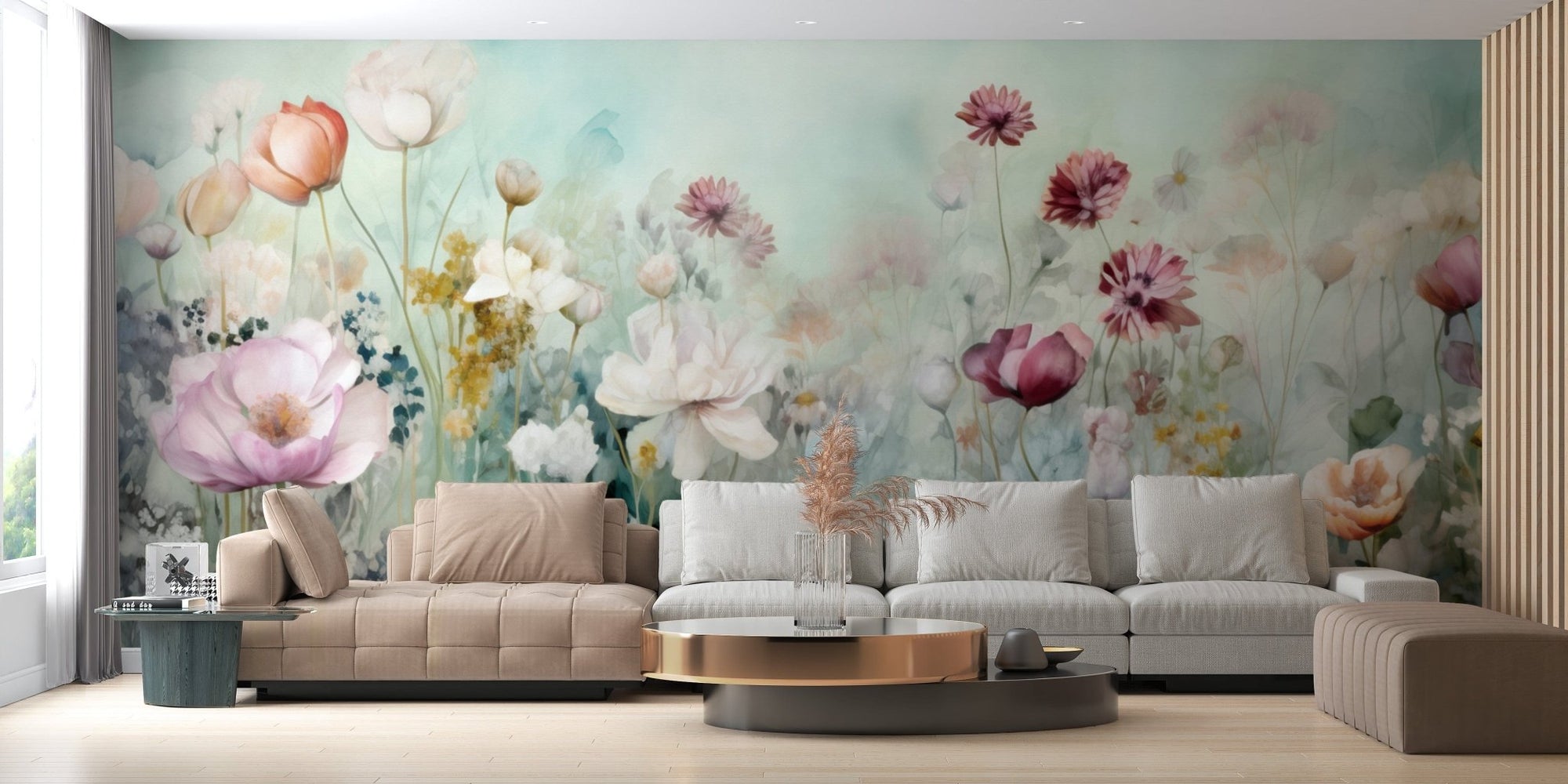 Colorful pastel flower wallpaper mural for a vibrant, artistic room decor., DTIL44