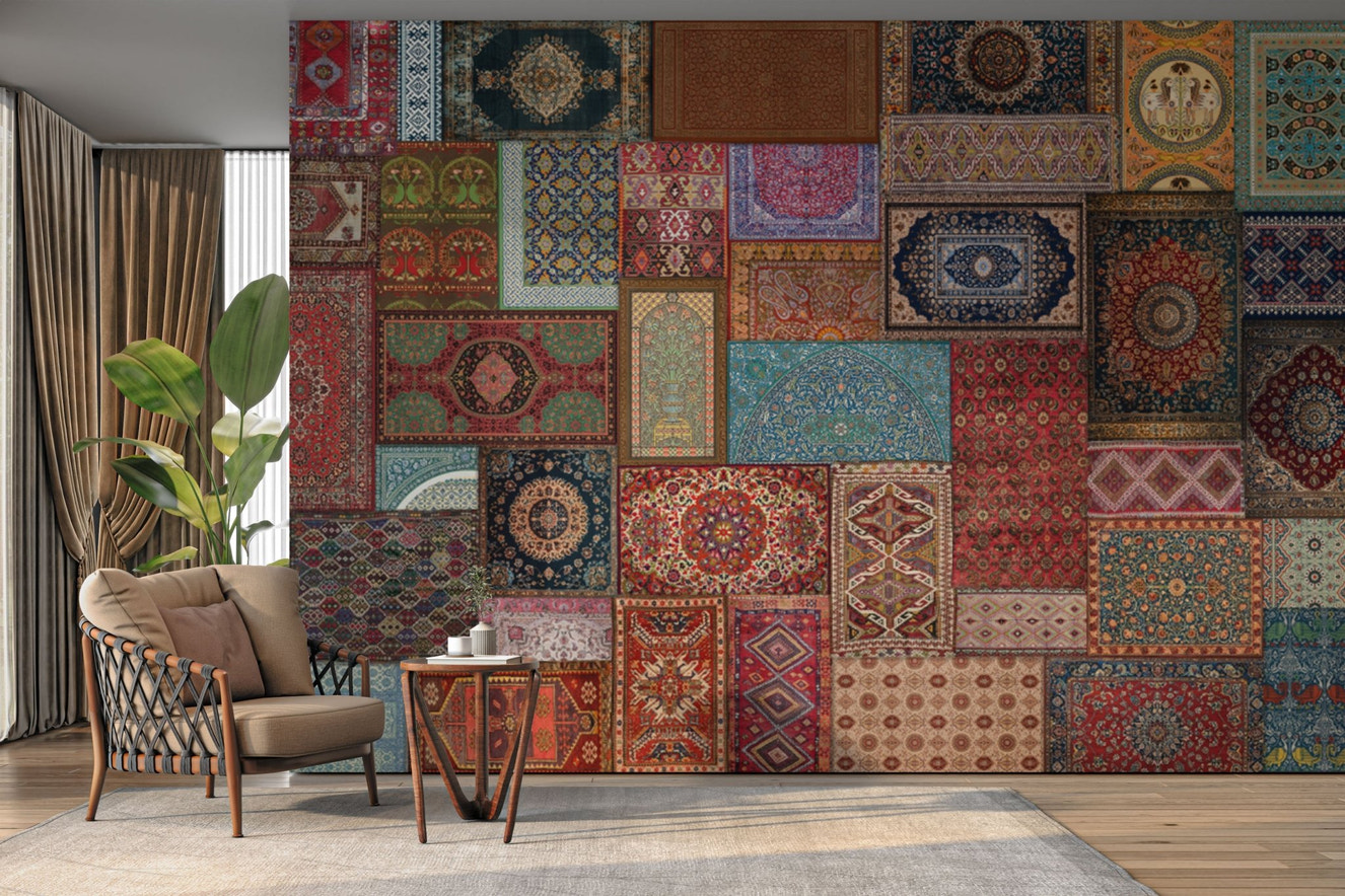 Colorful Persian rug patchwork design

