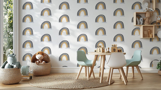 Vibrant rainbow-themed nursery wallpaper B004
