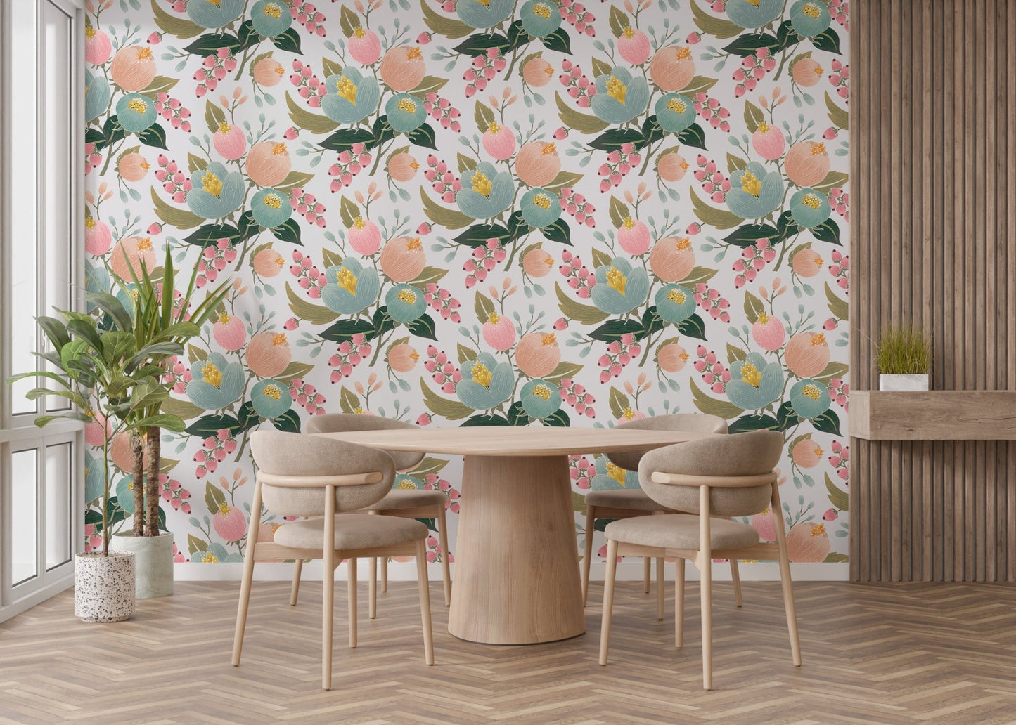 Cheerful spring flowers in a wallpaper B084