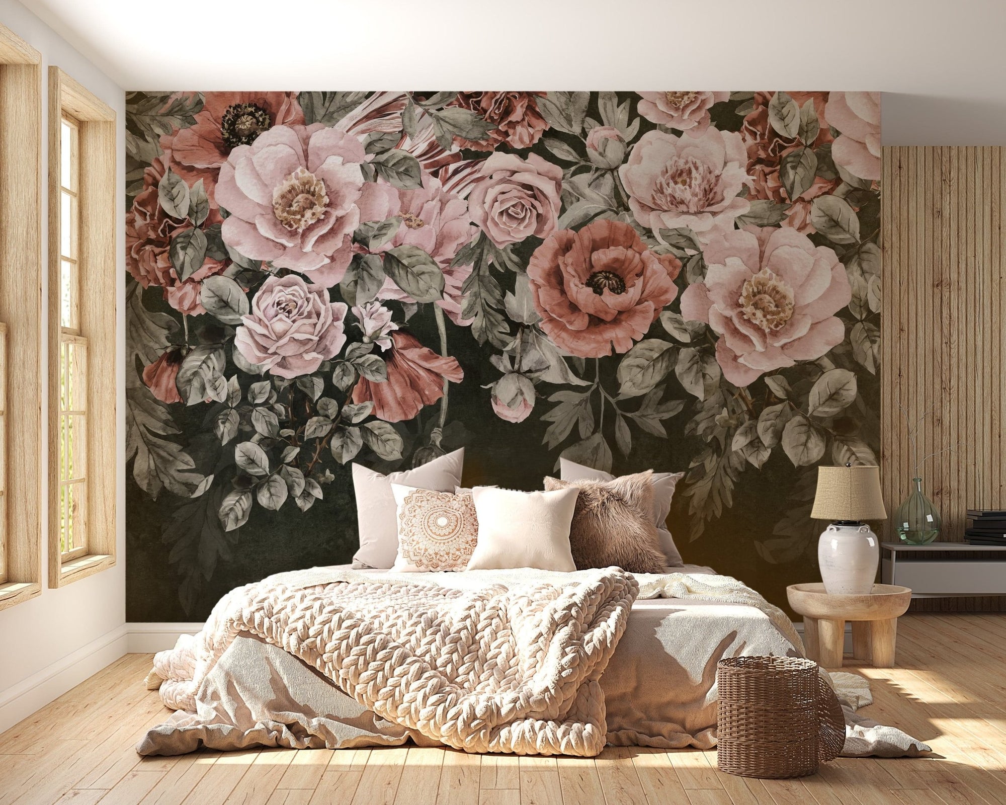Hand-painted roses wallpaper aesthetics, C119