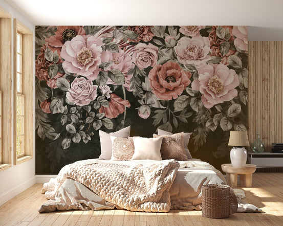 Hand-painted roses wallpaper aesthetics, C119