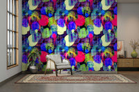 Brightly colored street scene wallpaper.
