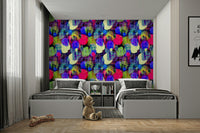 Modern art wallpaper for a bedroom.
