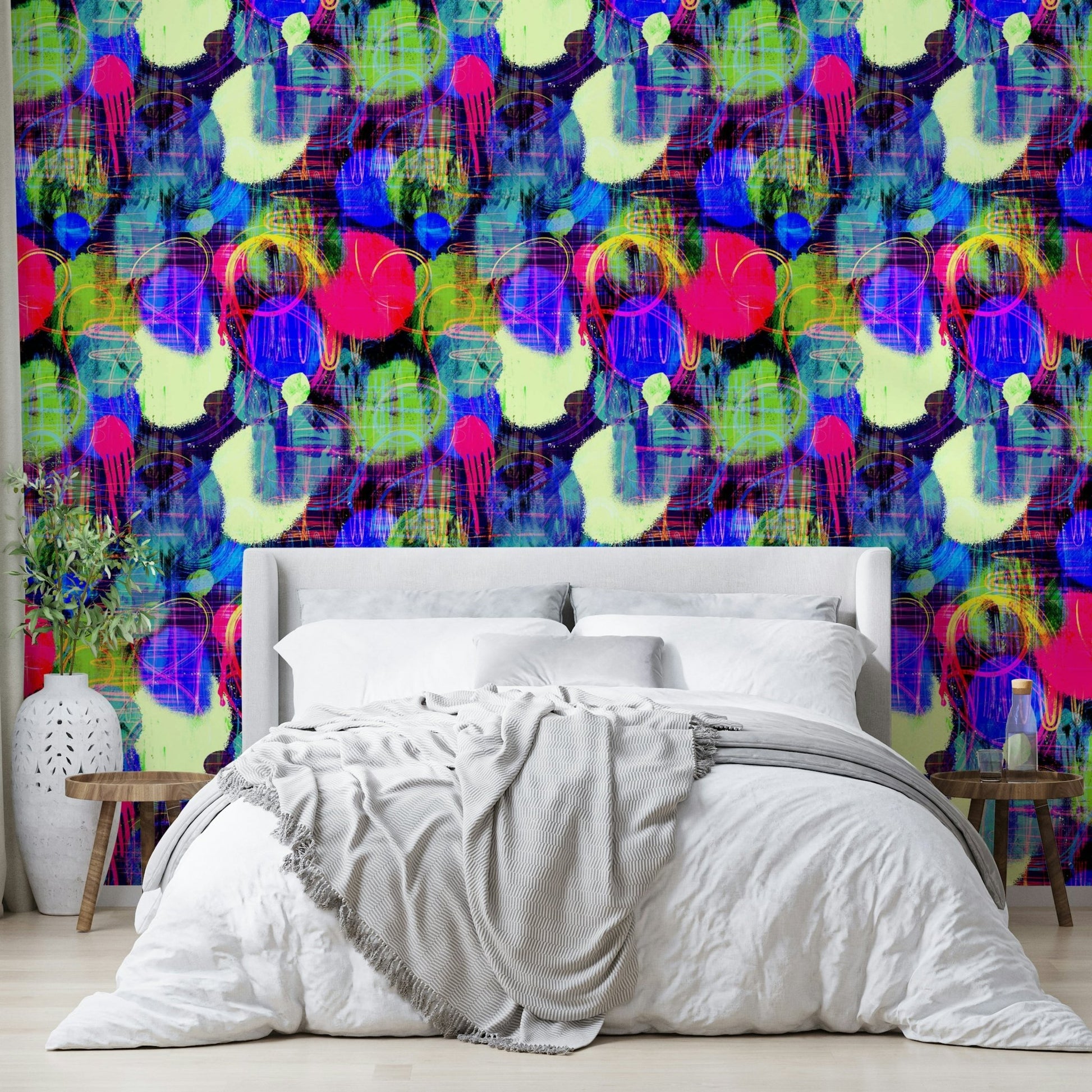 Graffiti-style art wallpaper.
